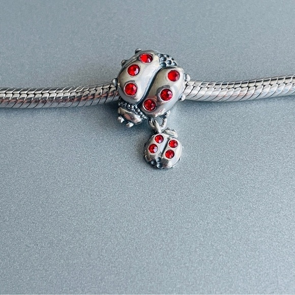 Ladybird Bug & Dangle Baby Swarovski Crystals Sterling Silver Charm Bead - Picture 7 of 13